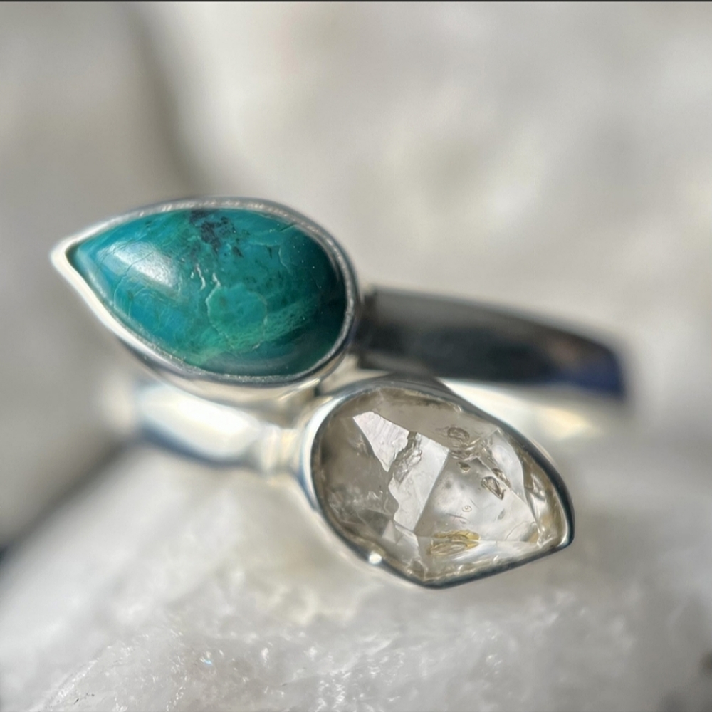Herkimer Diamond Chrysocolla Sterling Silver Ring Signed Nugent Jewelry …
